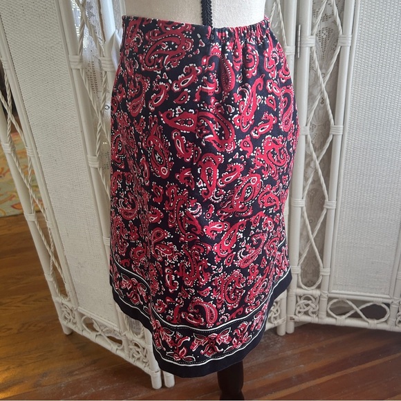 Talbots A-Line Skirt Bandana Print Navy Blue and Red Lined Plus size 18W Petite - Picture 5 of 15